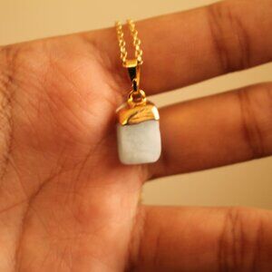 Minimalist White Stone Pendant Necklace – Gold Plated Accent